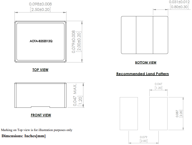 Mechanical Drawing - Abracon AOTA-B252012Q Power Inductors